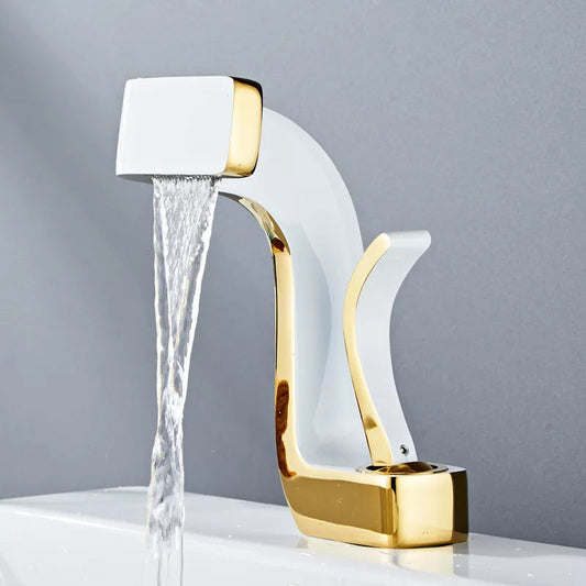Two-Tone Modern Kitchen and Bathroom Faucet – Black and White Solid Brass Hot and Cold Water Mixer Tap
