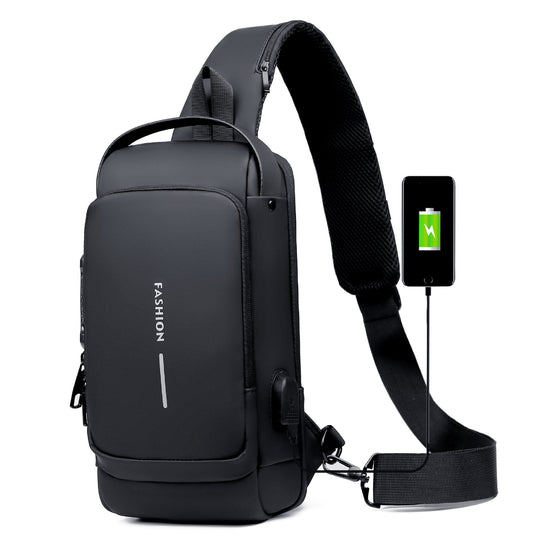 Unisex Waterproof Anti-Theft Crossbody Bag with Hidden Zip and USB 3.0 Charging Port