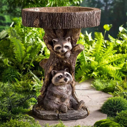 Vintage Polyresin Raccoon Garden Bird Bath