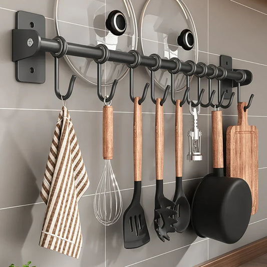 Wall-Mounted Kitchen Hook Rack - Lid and Utensil Storage