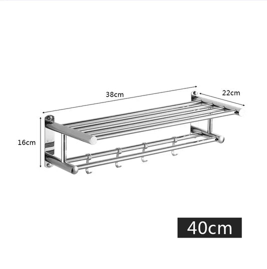 Wall-Mounted Stainless Steel Towel Rack – Space-Saving Bathroom & Kitchen Shelf