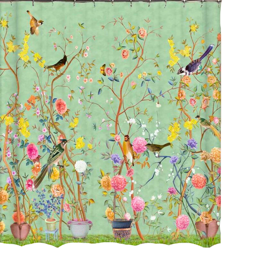 Waterproof Bathroom Shower Curtain with Flower and Bird Print