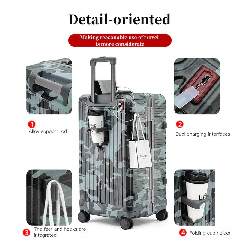 Wide Handle Hardshell Suitcase with Aluminum Frame & 360° Spinner Wheels