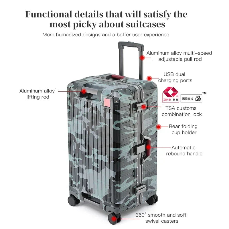 Wide Handle Hardshell Suitcase with Aluminum Frame & 360° Spinner Wheels