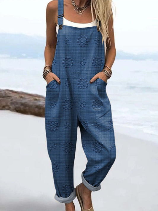 Wide-Leg Jumpsuit with Adjustable Straps, Relaxed Fit, and Pockets