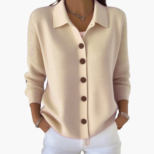 Women's Button-Front Cardigan with Lapel Collar