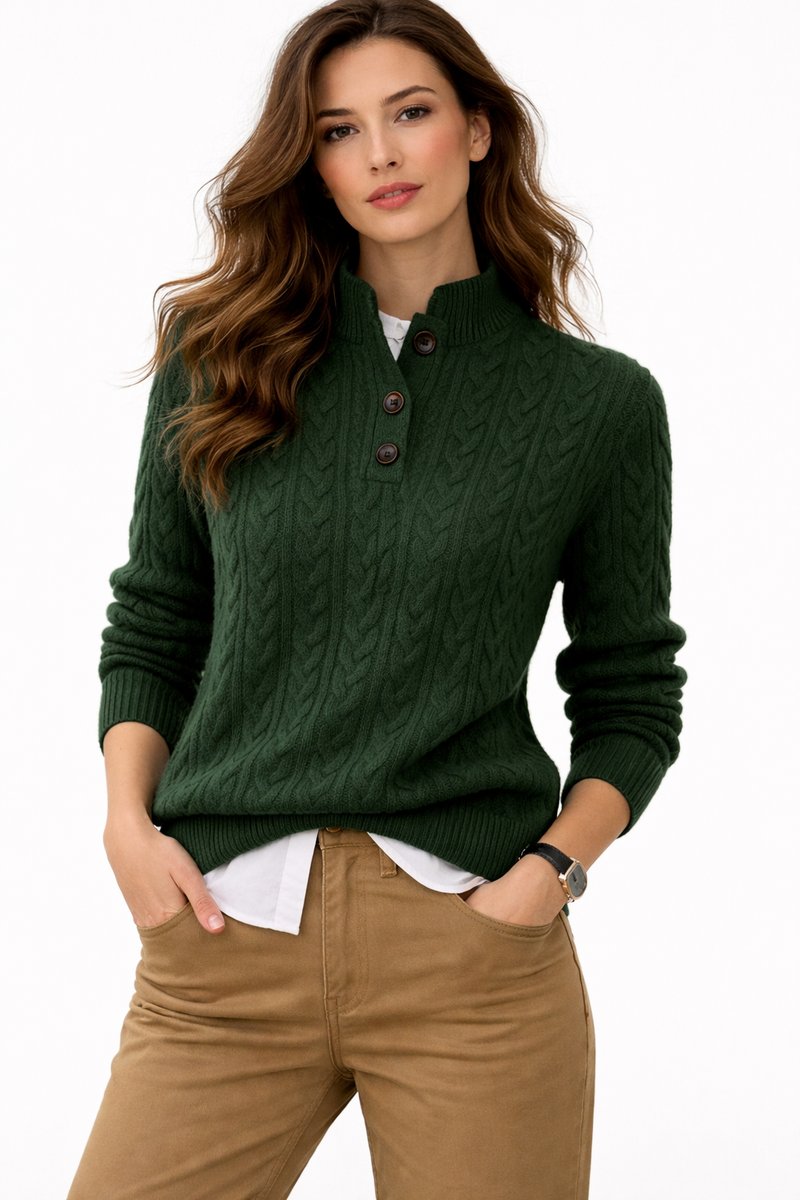 Women's Cable Button-Neck Pullover Sweater
