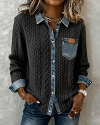 Women's Cable- Patchwork Button-Down Shirt