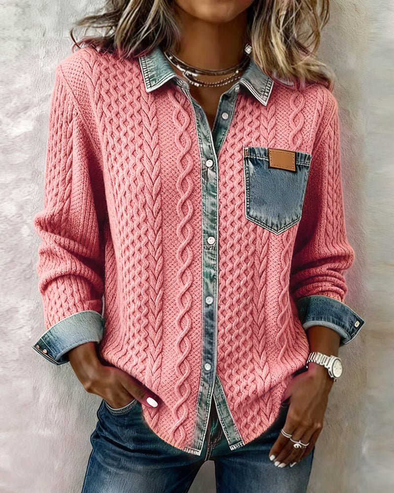 Women's Cable- Patchwork Button-Down Shirt
