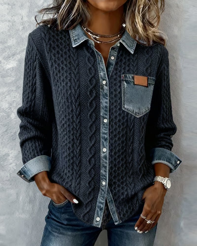 Women's Cable- Patchwork Button-Down Shirt