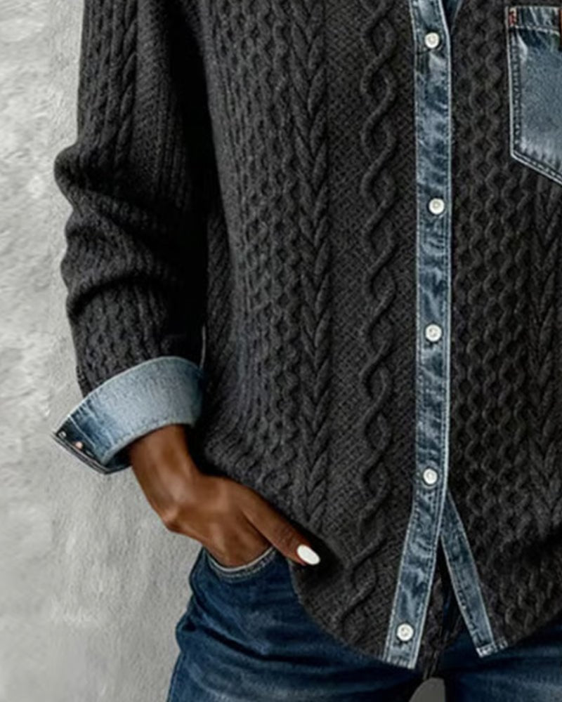 Women's Cable- Patchwork Button-Down Shirt