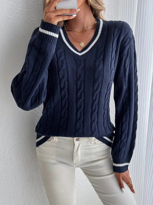 Women's Cable V-Neck Sweater
