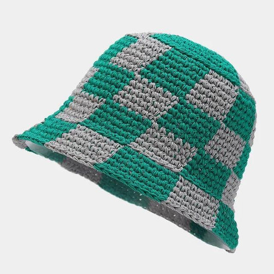 Women's Crocheted Plaid Bucket Hat