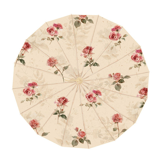 Women's Elegant Folding Parasol with Floral Design and Carrying Case