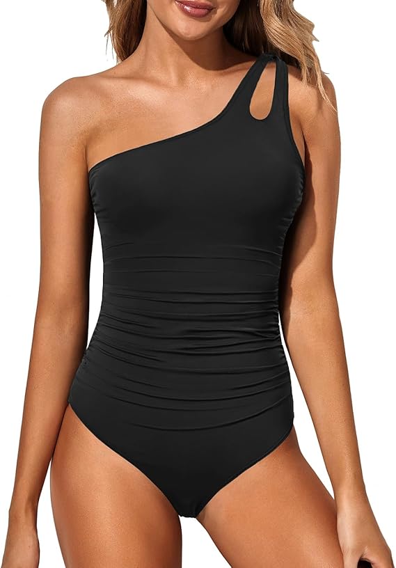 Women's Elegant One-Shoulder Tummy Control Swimsuit