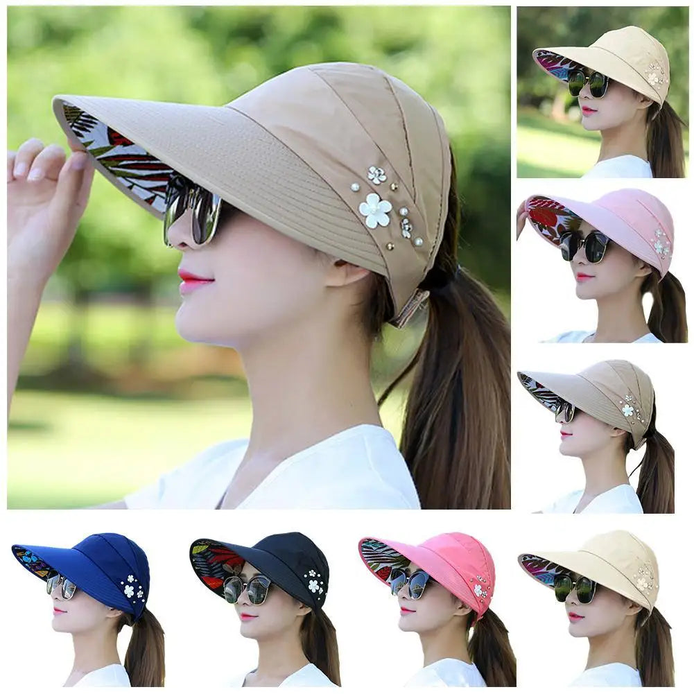 Women's Foldable Wide-Brim Beach Hat with UV Protection