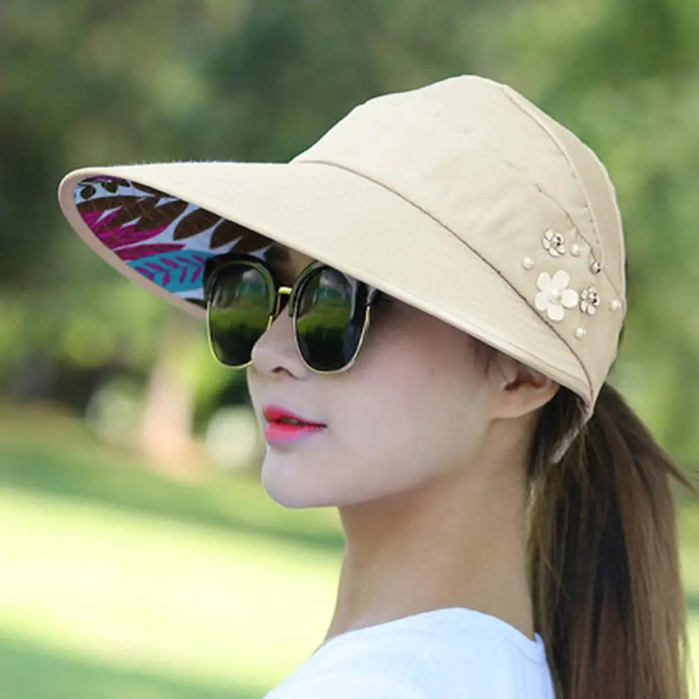 Women's Foldable Wide-Brim Beach Hat with UV Protection