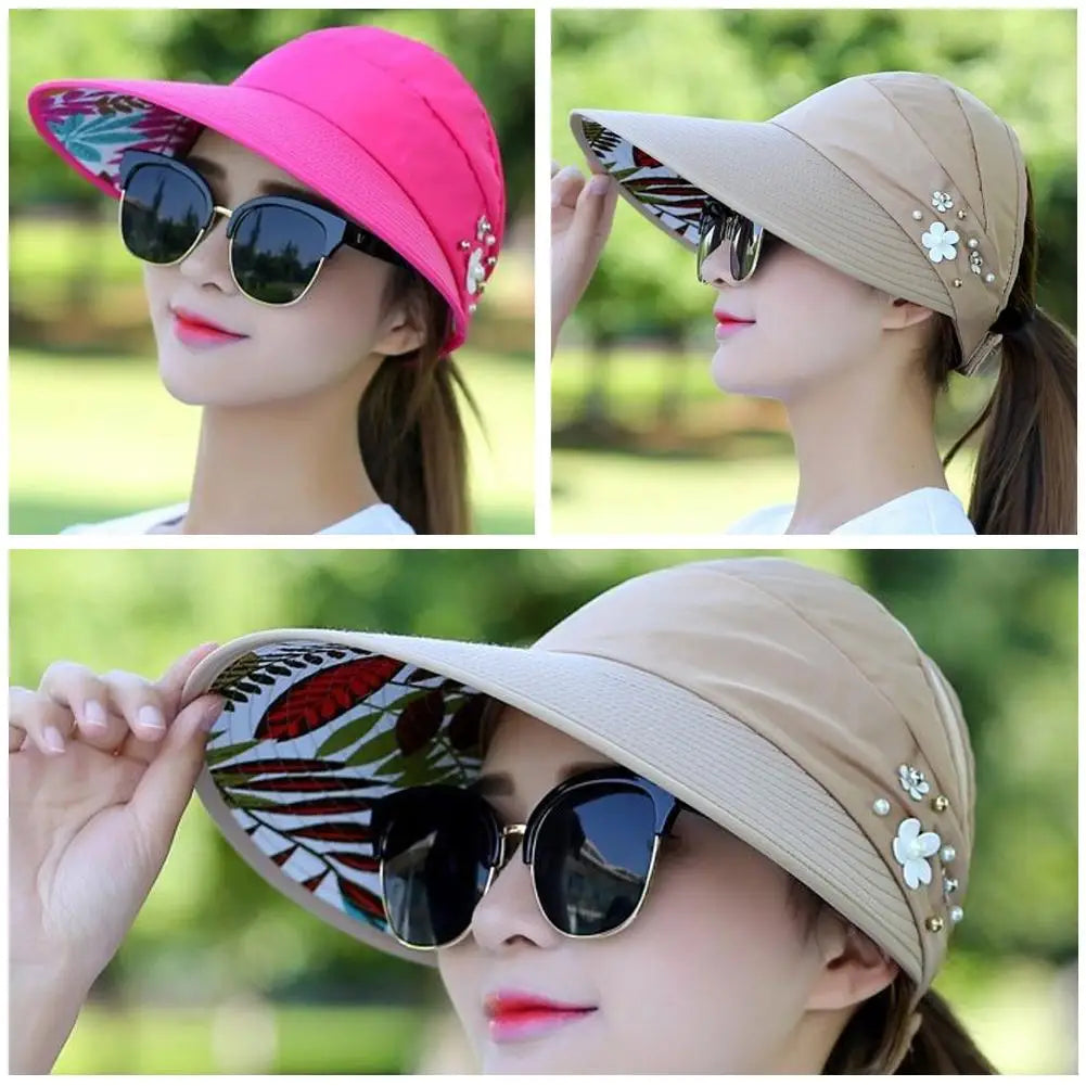 Women's Foldable Wide-Brim Beach Hat with UV Protection