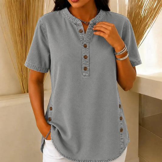 Women's Henley Tunic Top with Side Buttons