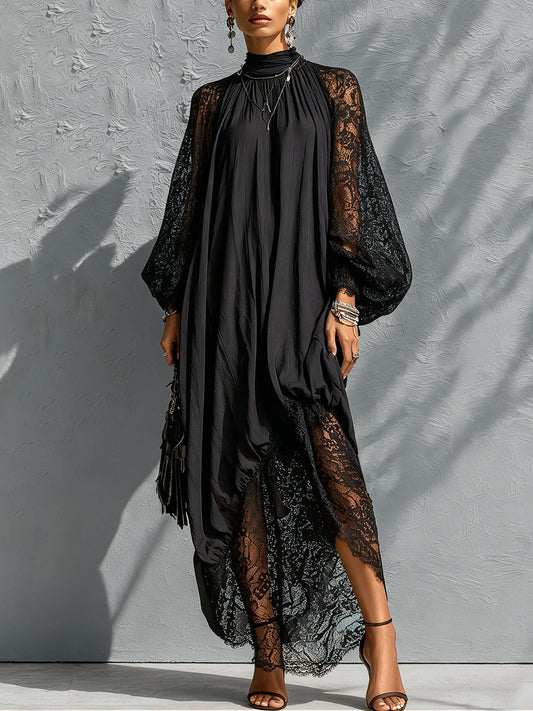 Women's High-Neck Black Maxi Dress
