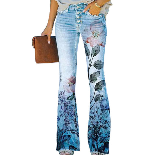 Women's High-Waisted 4-Button Flare Jeans