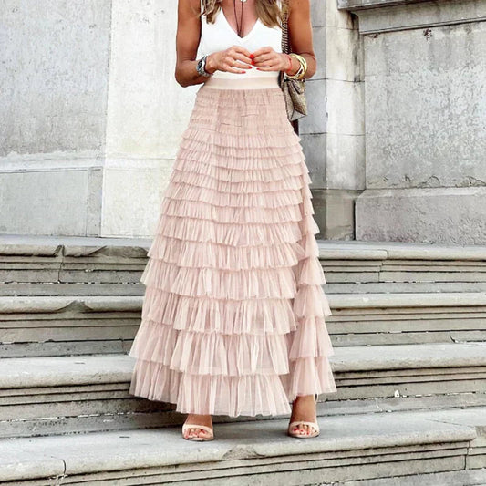 Women's High-Waisted Ruffle Maxi Skirt