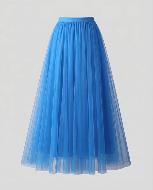 Women's Layered Floor-Length A-Line Skirt with Elastic Waistband