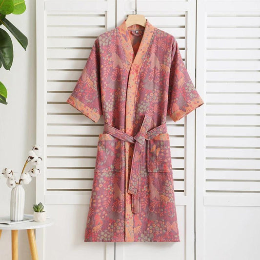 Women's Lightweight Breathable Vintage-Print Bathrobe