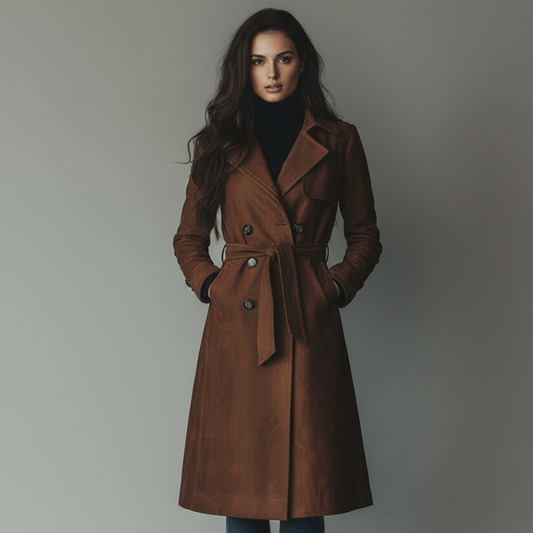 Women's Long Button-Front Fall Trench Coat