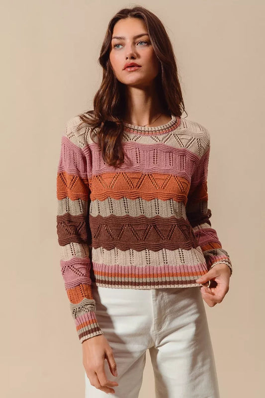 Women's Long Sleeve Striped Sweater