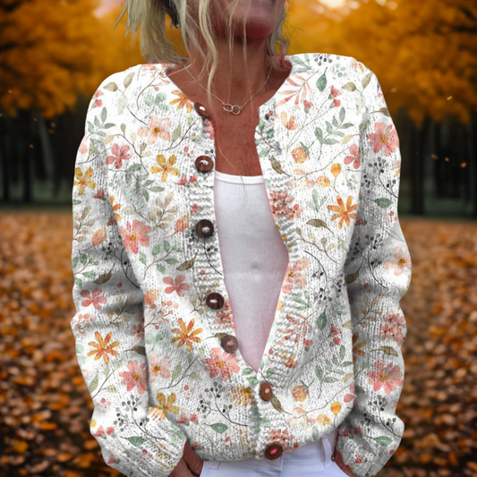 Women's Open-Front Floral Print Cardigan in Soft Knit