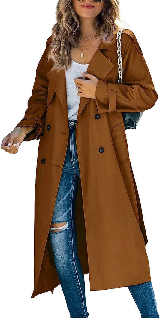 Women's Oversized Double-Breasted Belted Longline Trench Coat