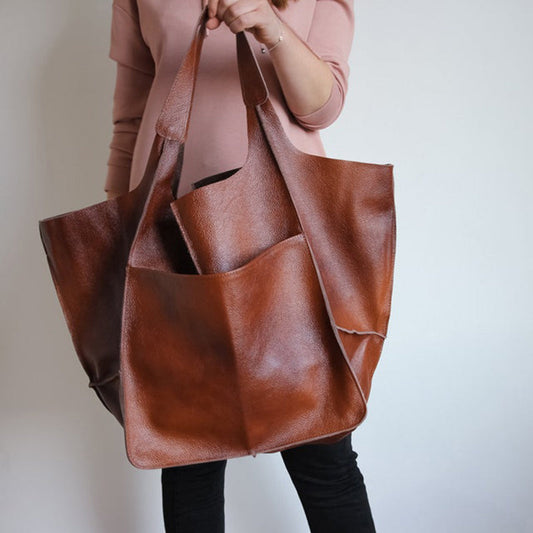 Women's Oversized Vintage-Style Shoulder Bag