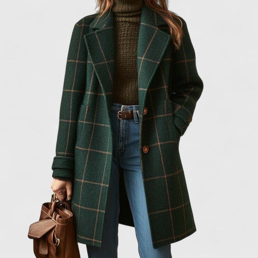 Women's Plaid Longline Notch-Lapel Coat