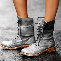 Women's Retro Lace-Up Boots - Stylish & Comfortable
