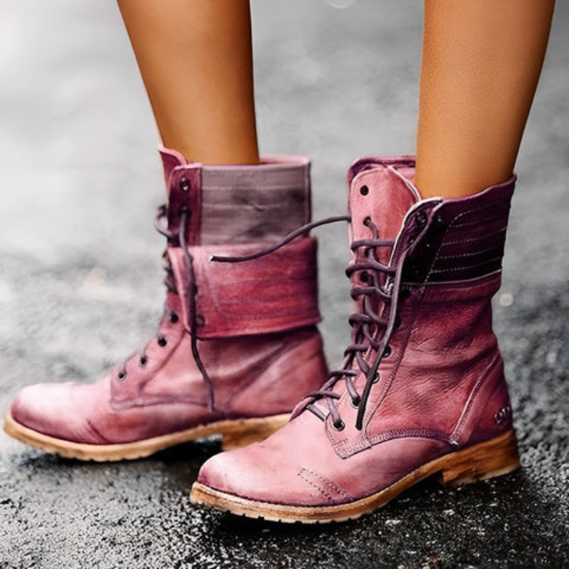 Women's Retro Lace-Up Boots - Stylish & Comfortable