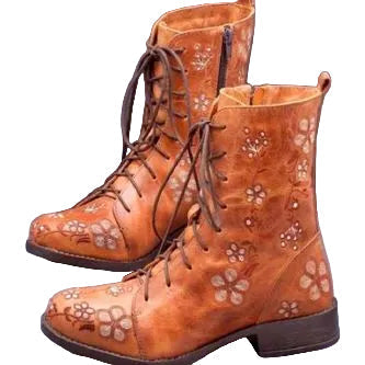 Women's Retro Pointed Toe Boots with Ethnic Embroidery