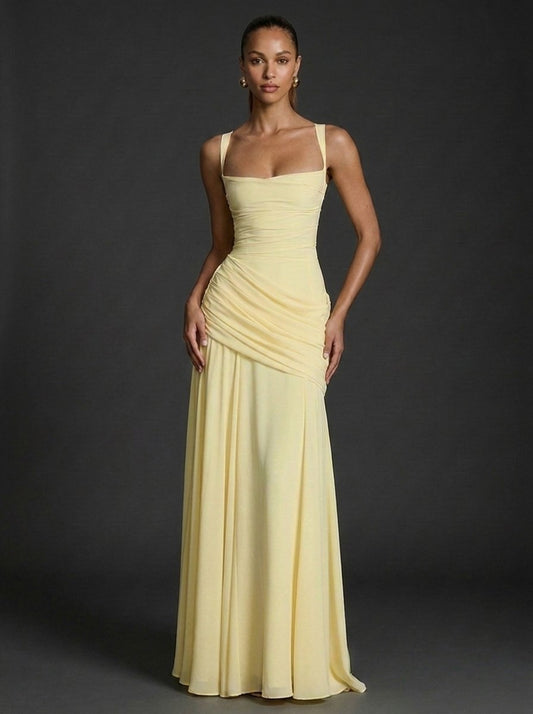 Women's Ruffled Square Neck Maxi Dress – Elegant Wedding Outfit