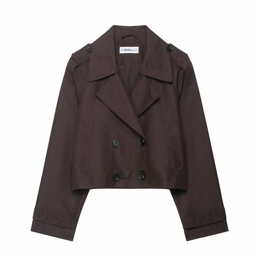 Women's Short Double-Breasted Trench Coat – Timeless Silhouette for Work and Leisure