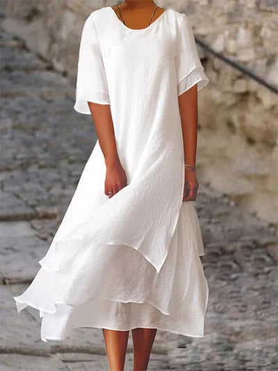 Women's Short Sleeve A-Line Midi Dress