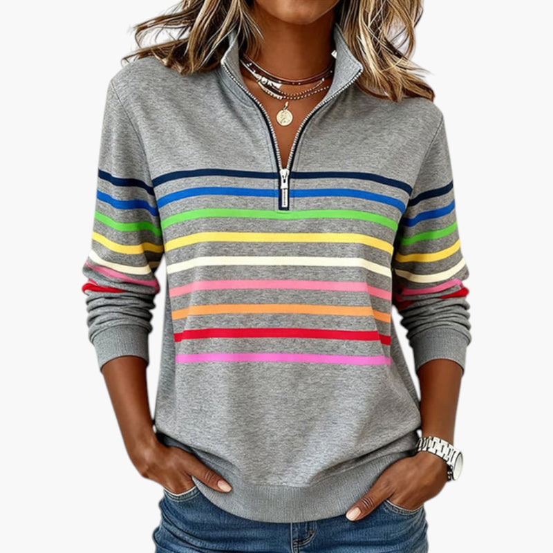 Women's Striped Half-Zip Sweatshirt