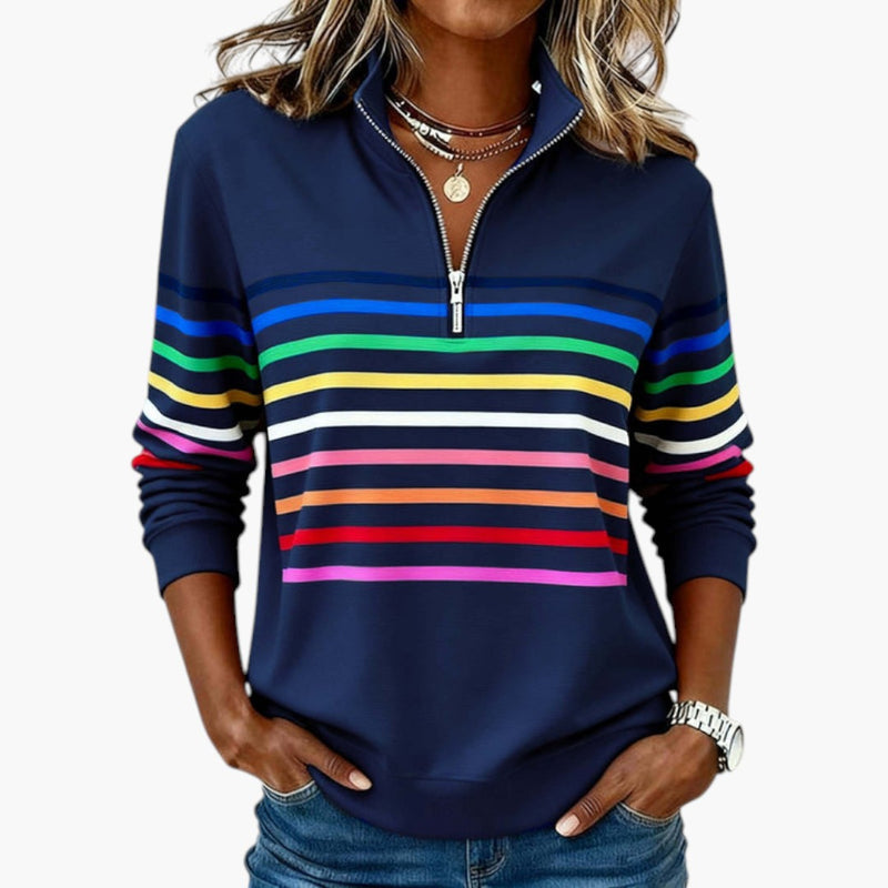 Women's Striped Half-Zip Sweatshirt