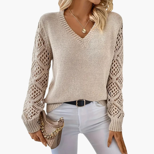 Women's V-Neck Long-Sleeve Fine-Knit Sweater