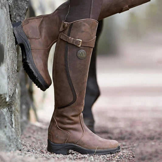Women's Waterproof Winter High-Shaft Riding Boots with Buckle Detail