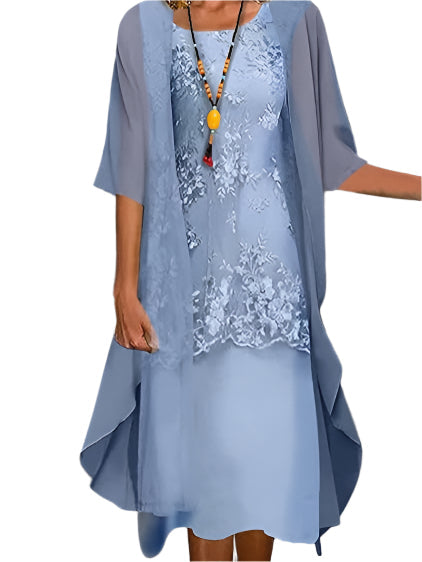 Women's Wedding Guest Flowing Sheer Sleeve Midi Dress