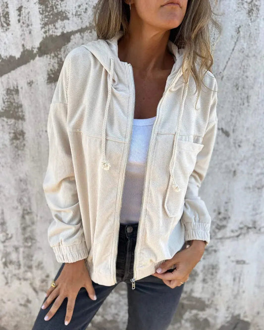 Women's Zip-Up Hooded Jacket with Side Pockets