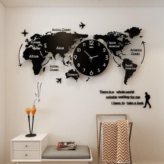 World Map Wall Clock in Retro Design