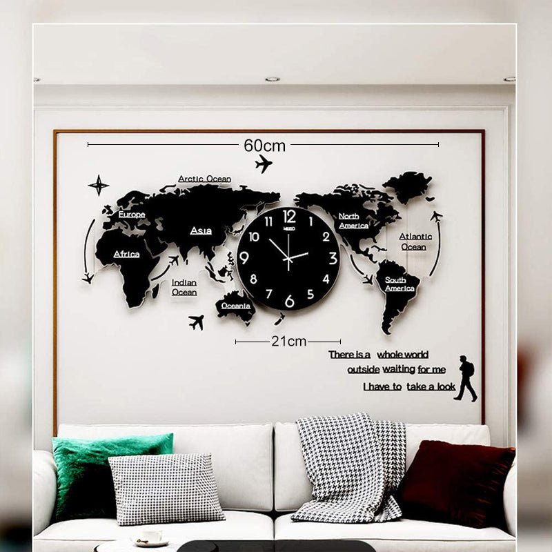 World Map Wall Clock in Retro Design