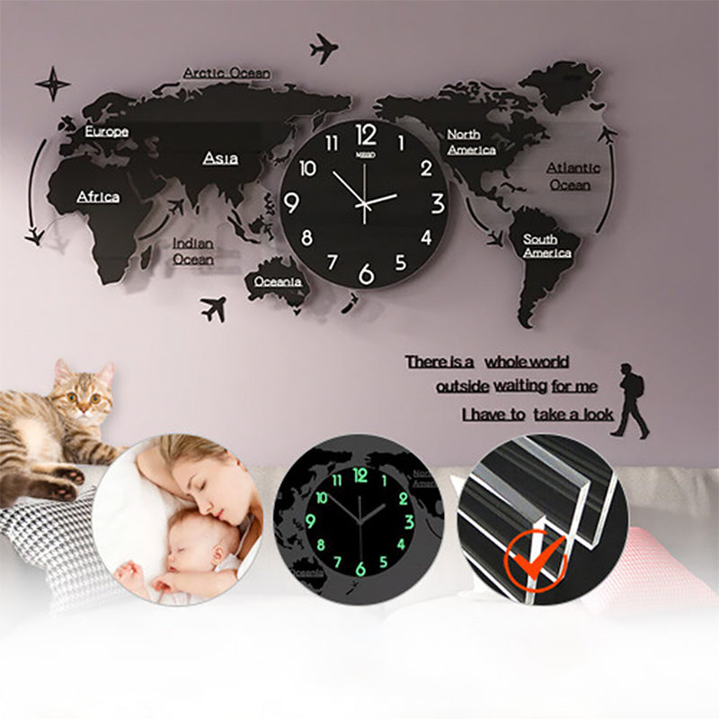 World Map Wall Clock in Retro Design