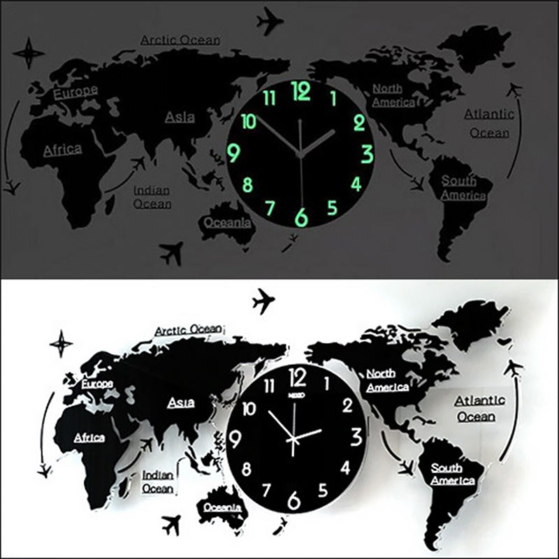 World Map Wall Clock in Retro Design